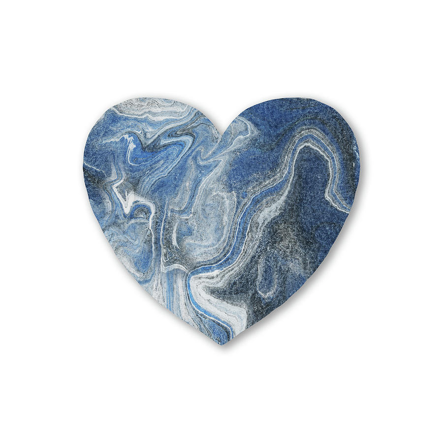 Gray Blue Marble Heart Watercolor Art  Painting by Irina Sztukowski