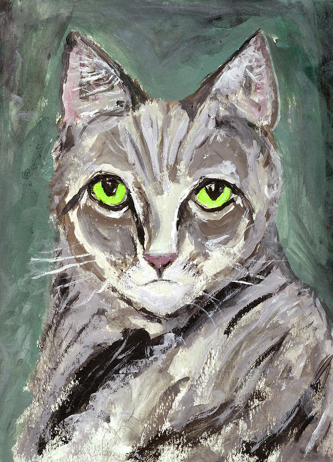 Gray Cat Face Painting by Susan Stone - Fine Art America