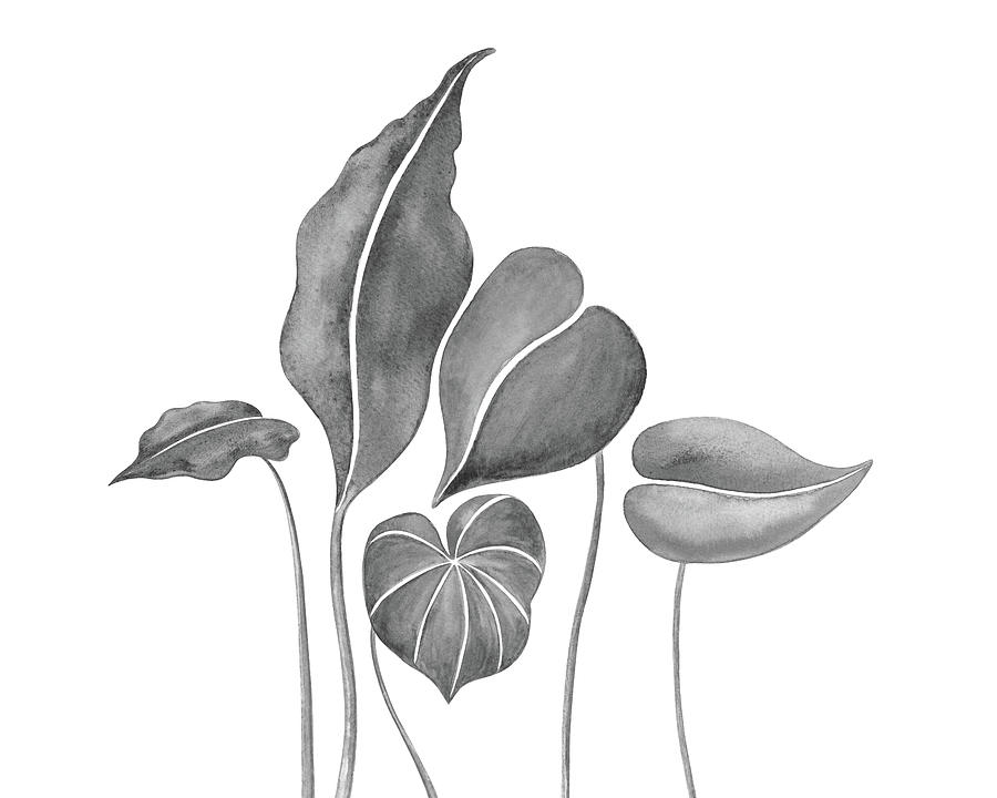 Gray Grace Exotic Botanical Watercolor Tropic Leaves  Painting by Irina Sztukowski