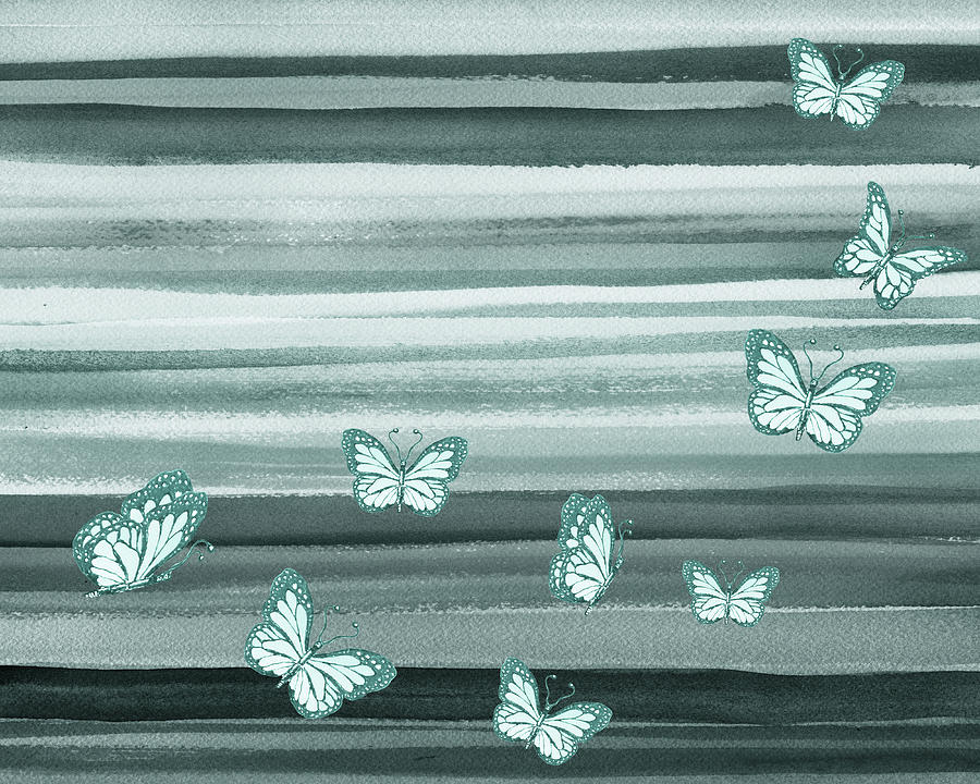 Gray Lines Monochrome Butterflies Watercolor  Painting by Irina Sztukowski
