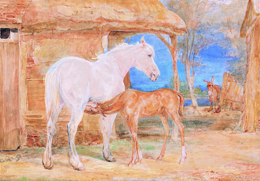 John Frederick Lewis Painting - Gray Mare and a Chestnut Foal - Digital Remastered Edition by John Frederick Lewis