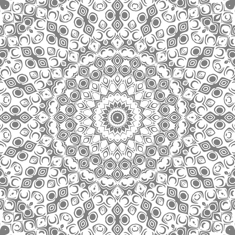 Gray on White Mandala Kaleidoscope Medallion Digital Art by Mercury McCutcheon