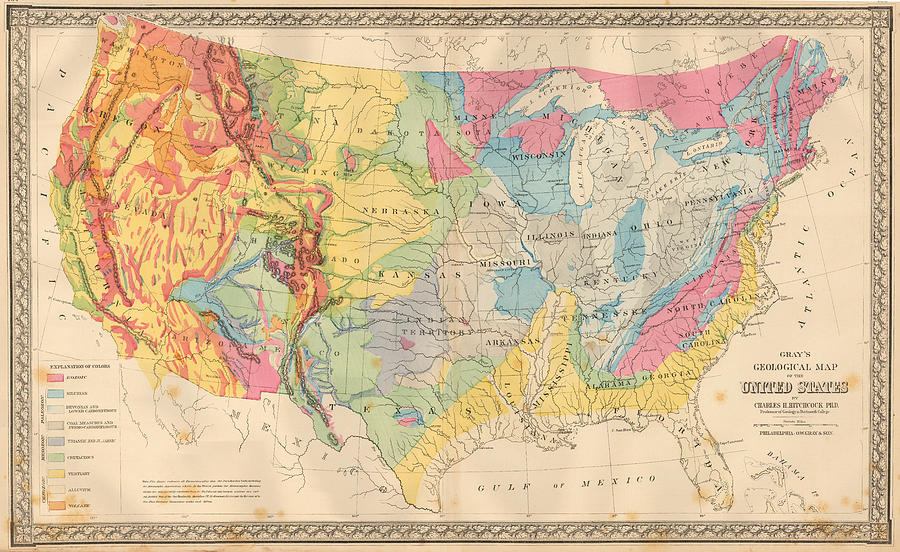 Gray s Map of the United States Showing the Principal Geological ...