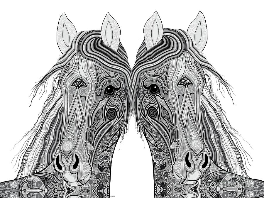 Gray Tribal Horses Digital Art by Nick Gustafson