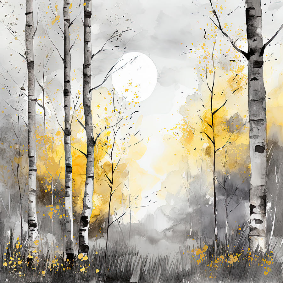 Brown Painting - Gray, White and Yellow Art by Lourry Legarde