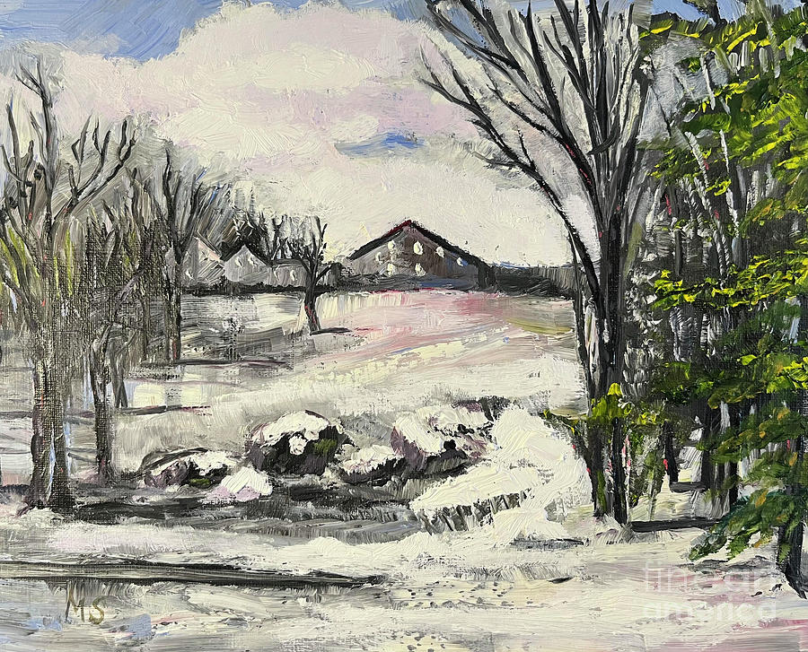 Gray Winter Day Painting by Monika Shepherdson
