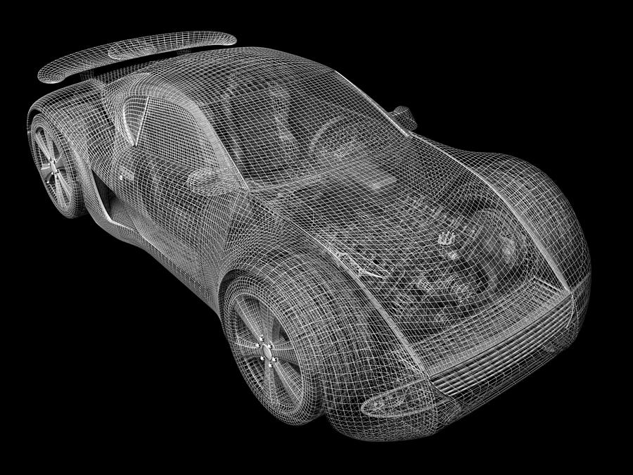 Gray wireframe of car on black background Photograph by Mevans