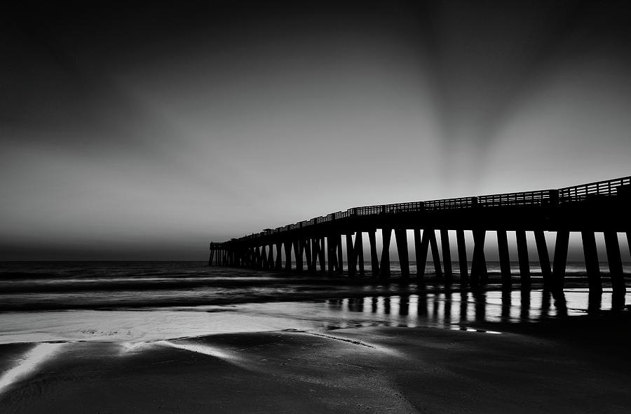 Grayscale at Jacksonville Beach Pier Photograph by Frozen in Time Fine Art Photography