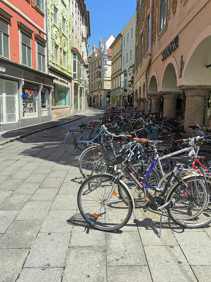 Graz Bicycle parking Photograph by Mike Worley Graz Bicycle parking Photograph by Mike Worley