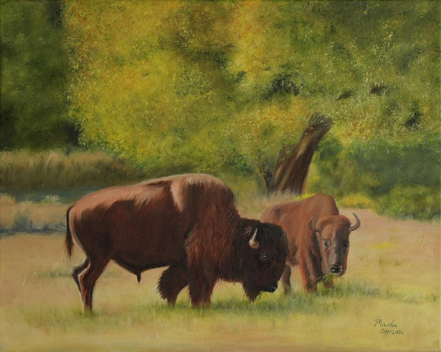 Grazing Bison Painting by Marla Storm - Fine Art America