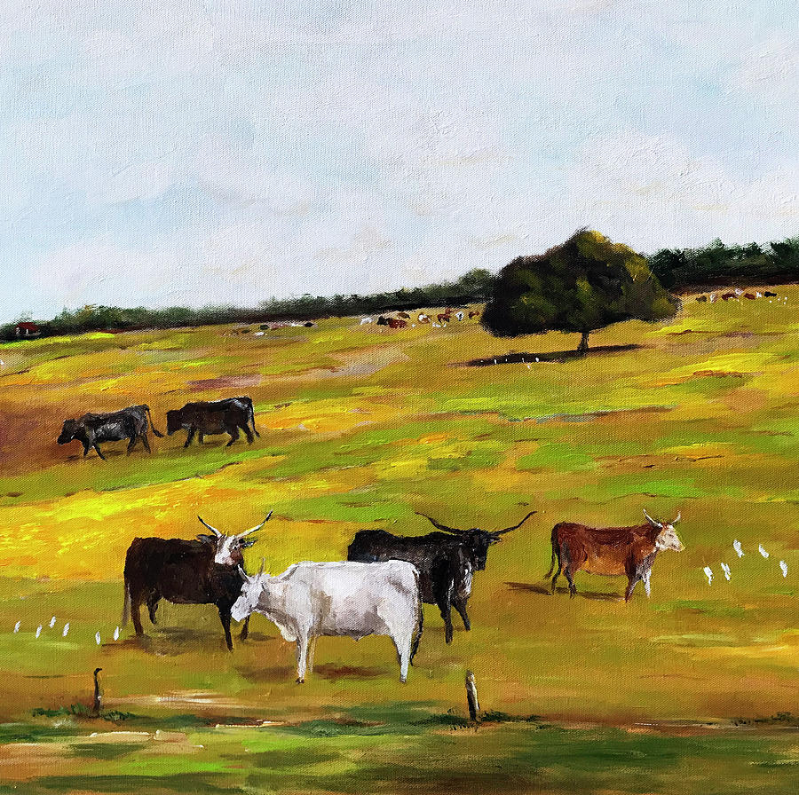 Grazing Cattles Painting by Daniel Xiao - Fine Art America