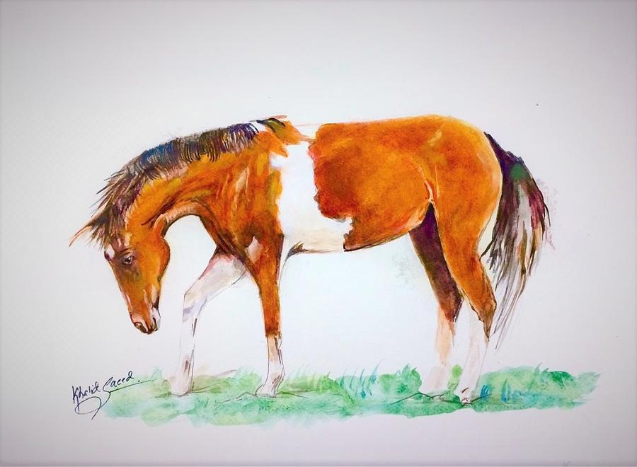 Grazing Horse Painting by Khalid Saeed