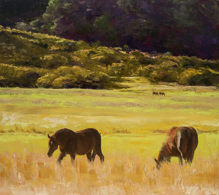 Grazing Horses Painting by Hone Williams