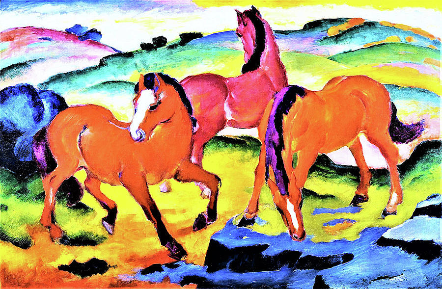 Franz Marc Painting - Grazing Horses IV, The Red Horses - Digital Remastered Edition by Franz Marc