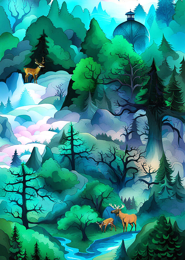 Moose Digital Art - Grazing Moose in the forest by Grace Iradian