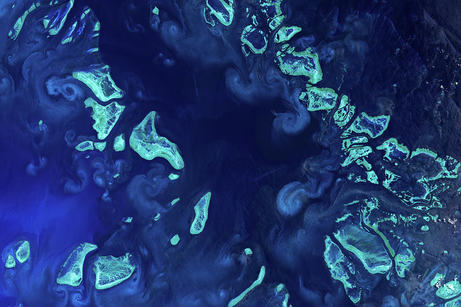 Nature Photograph - Great Barrier Reef from Space by Christian Pauschert
