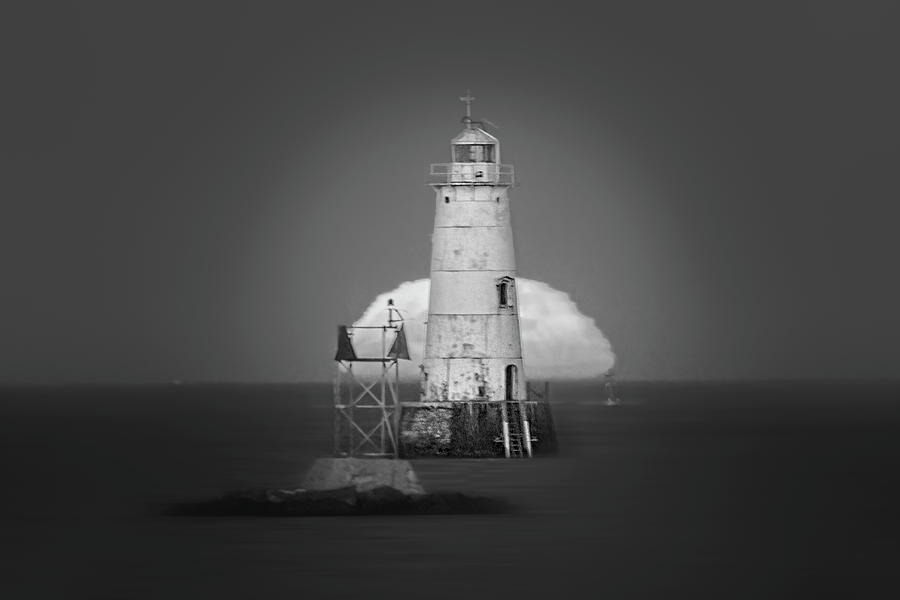 Great Beds Lighthouse BW Photograph by Susan Candelario