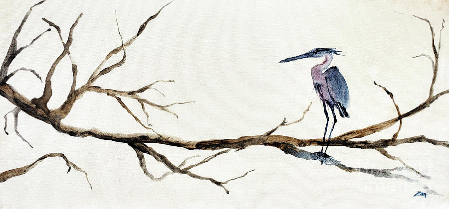 Great Blue Heron Waits Painting by Zan Savage
