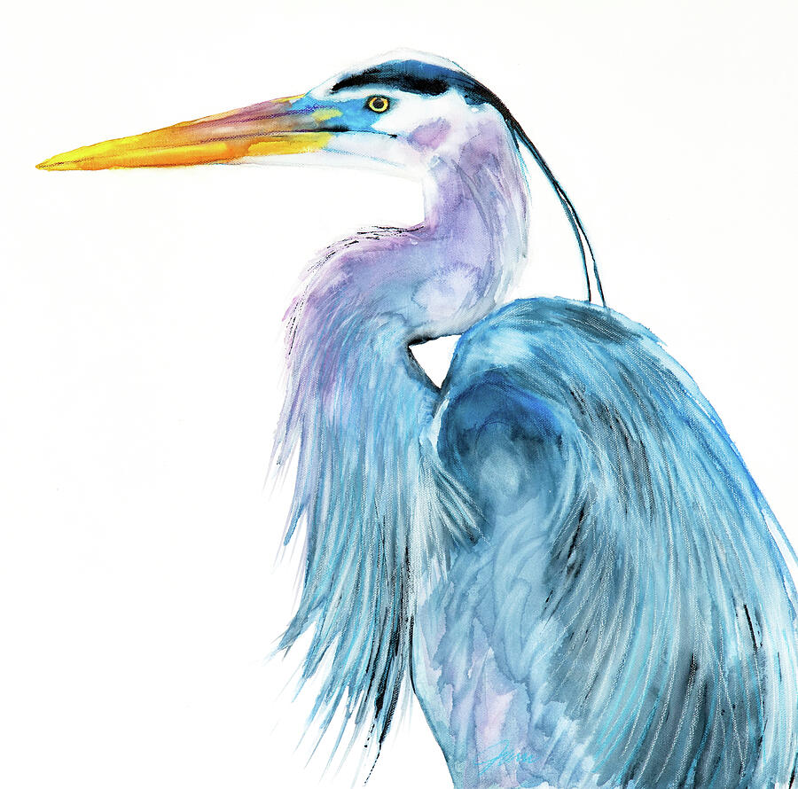 Great Blue Heron 2 Mixed Media by Jani Freimann