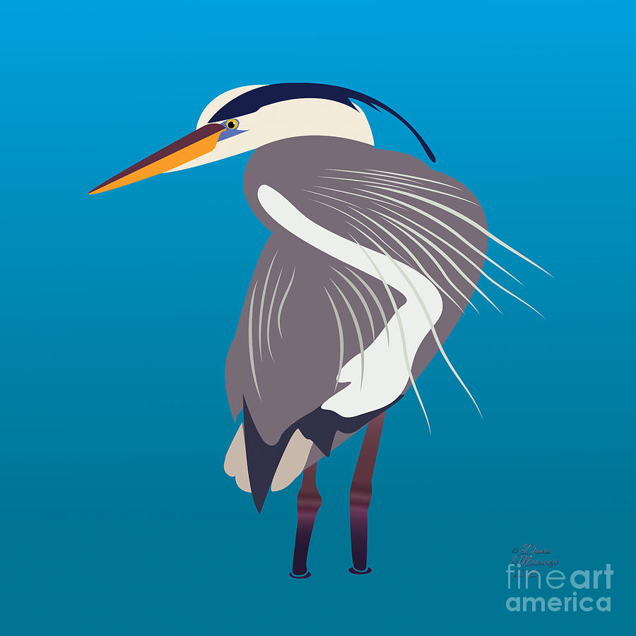 Great Blue Heron, Bird, Digital Art by David Millenheft