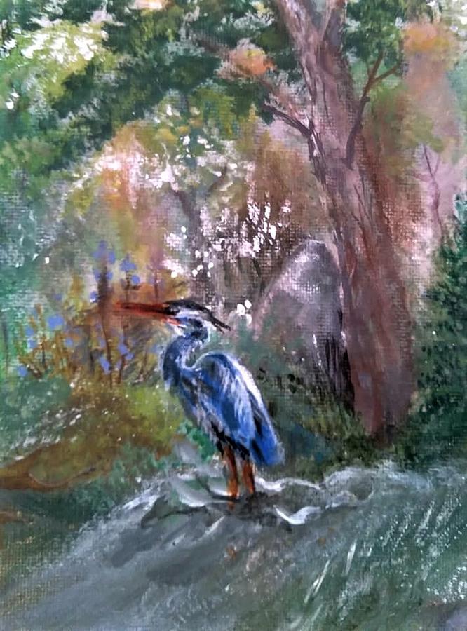 Great Blue Heron Contemplation Painting by Lynn Raizel Lane
