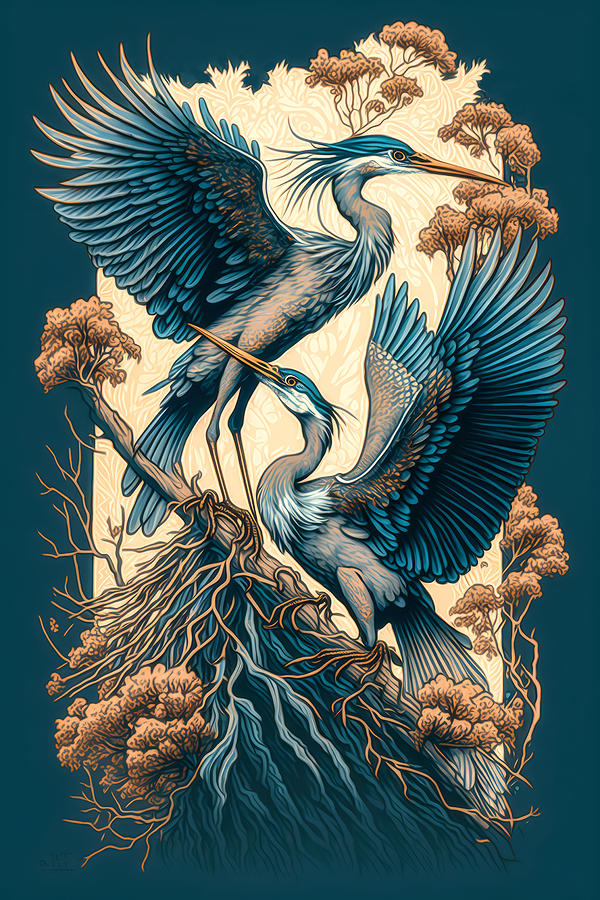 Great Blue Heron Courtship Digital Art by Wes and Dotty Weber