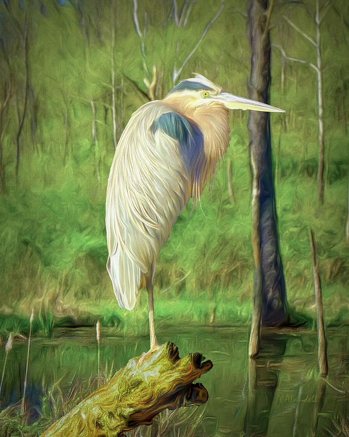 Great Blue Heron Full Length Portrait Digital Art by Dennis Lundell