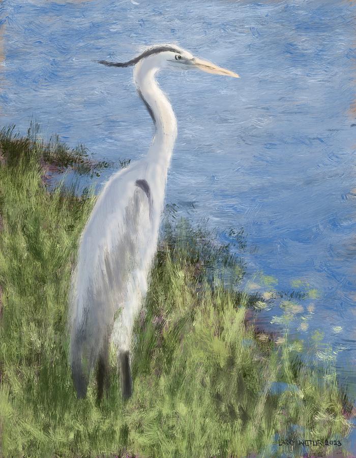 Great Blue Heron Painting by Larry Whitler
