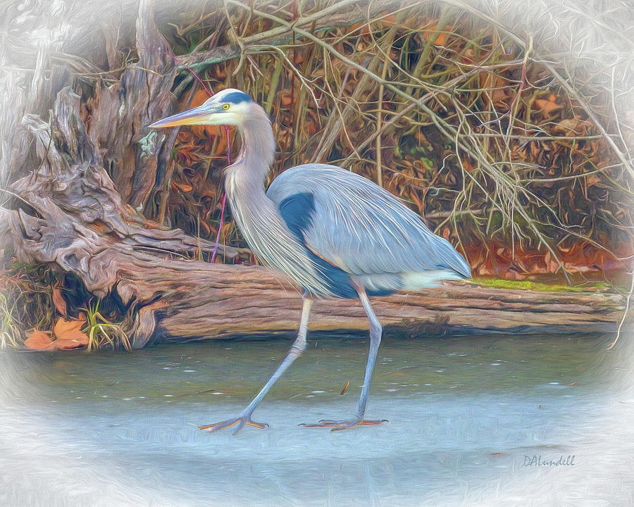 Great Blue Heron on Ice Digital Art by Dennis Lundell