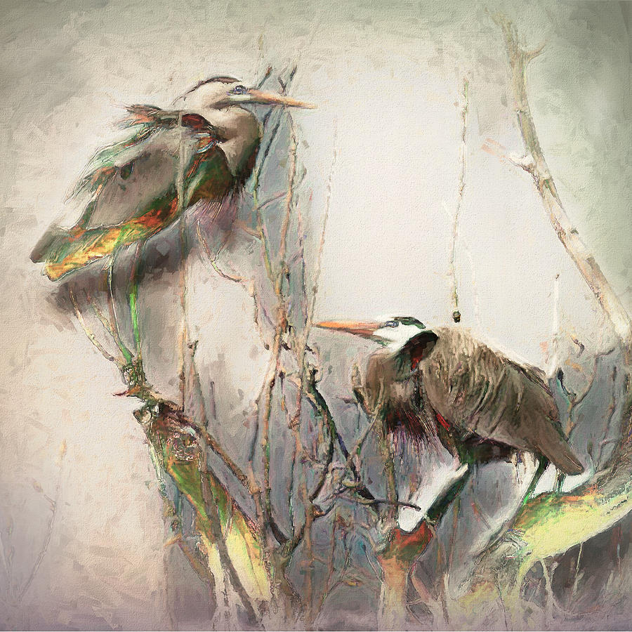 Great Blue Heron Pair Digital Art by Rick Fisk