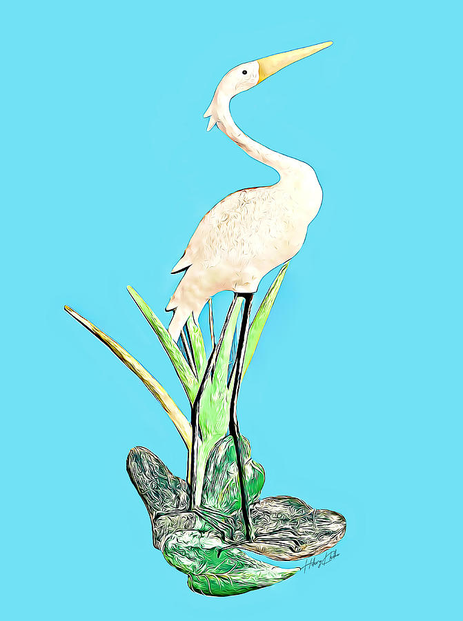 Great Egret - Baby Blue Digital Art by Hillary Kladke