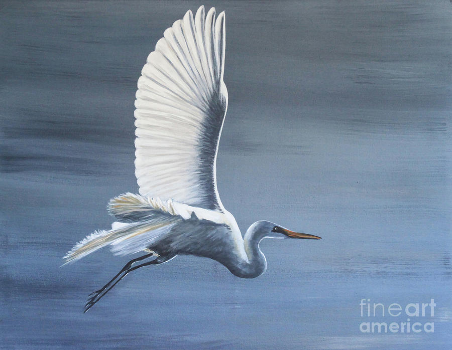 Egret Painting - Great Egret in Flight by Patrick Dablow