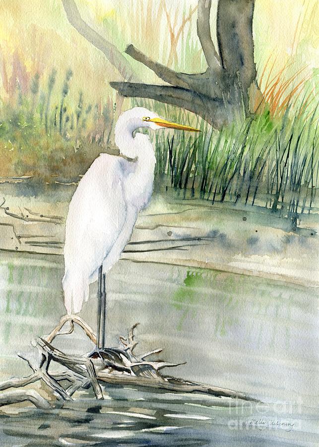 Great Egret Painting by Melly Terpening