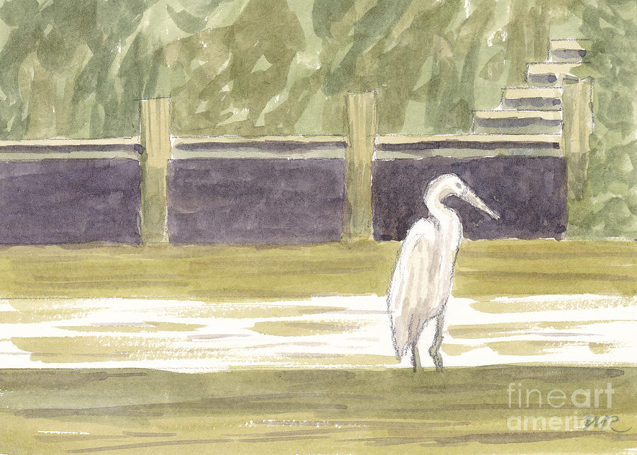 Great Egret on Little Magothy Painting by Mike Robinson