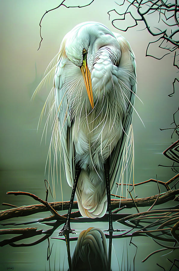 Great Egret preening Digital Art by Brian Tarr