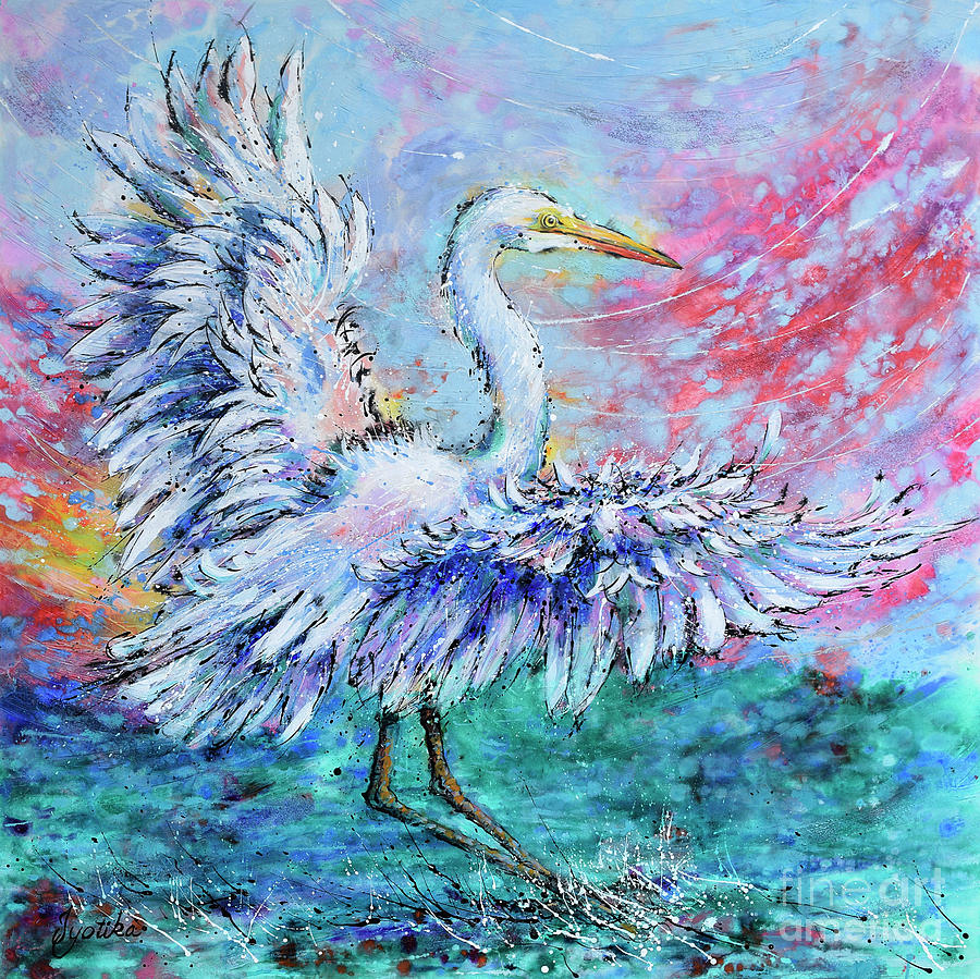 Great Egrets Glorious Landing  Painting by Jyotika Shroff