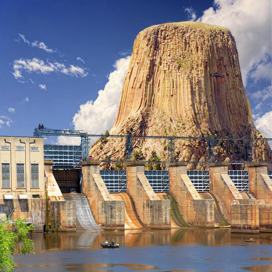 Great Falls SC Dam and Devils Tower Mixed Media by Bob Pardue