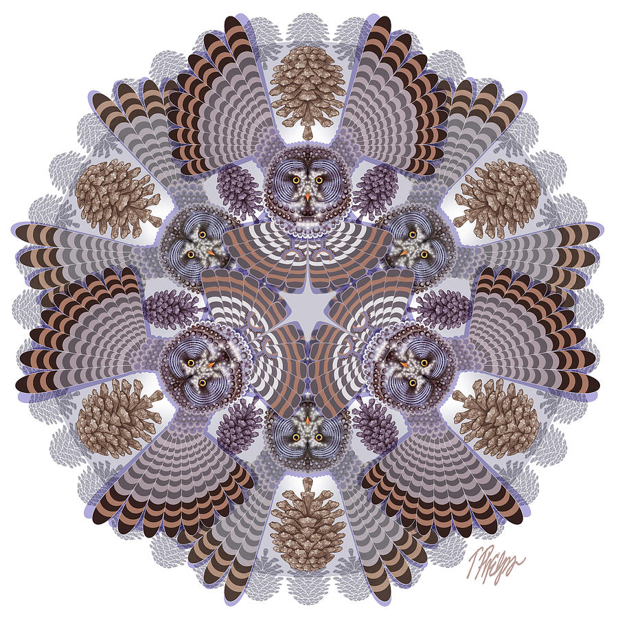 Great Grey Owl Nature Mandala Digital Art by Tim Phelps