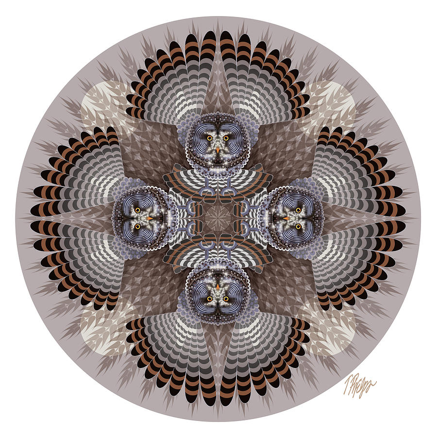 Great Grey Owl Pine Forest Mandala Digital Art by Tim Phelps