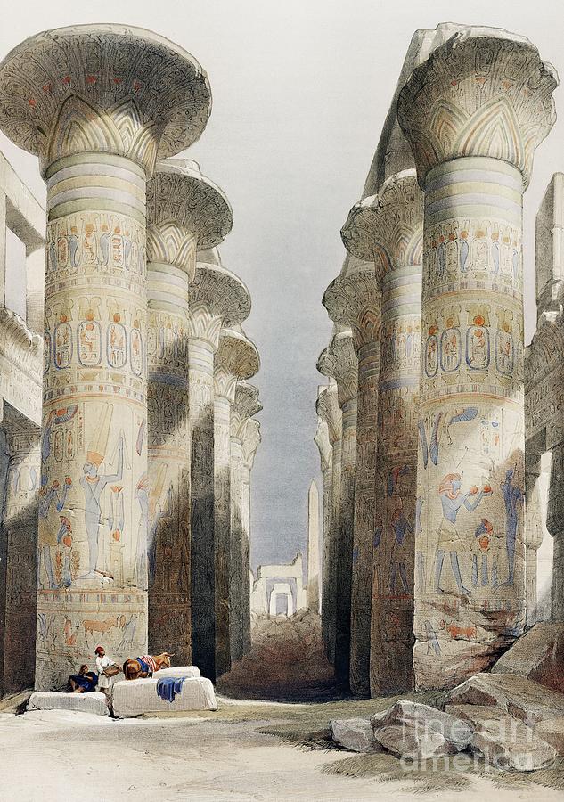 Great Hall at Karnak temple in Thebes illustration by David Roberts 1796-1864 Painting by Shop Ability