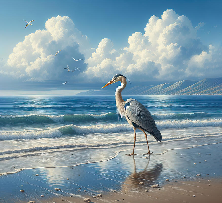 Great Heron Along the Shore Digital Art by Kim Hojnacki Great Heron Along the Shore Digital Art by Kim Hojnacki