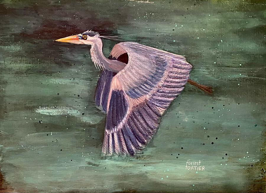 Great Heron In Flight Painting