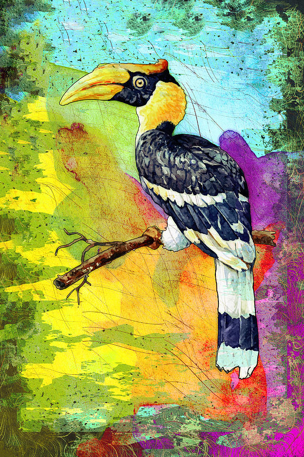 Great Hornbill Madness Painting by Miki De Goodaboom