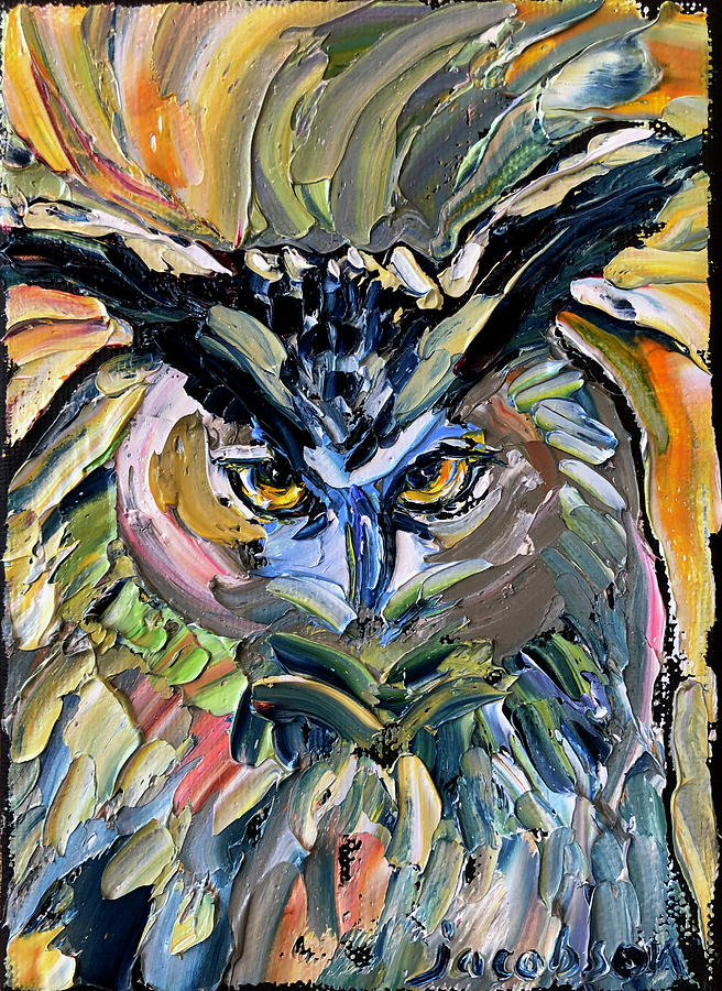 Great Horned Painting by Carrie Jacobson