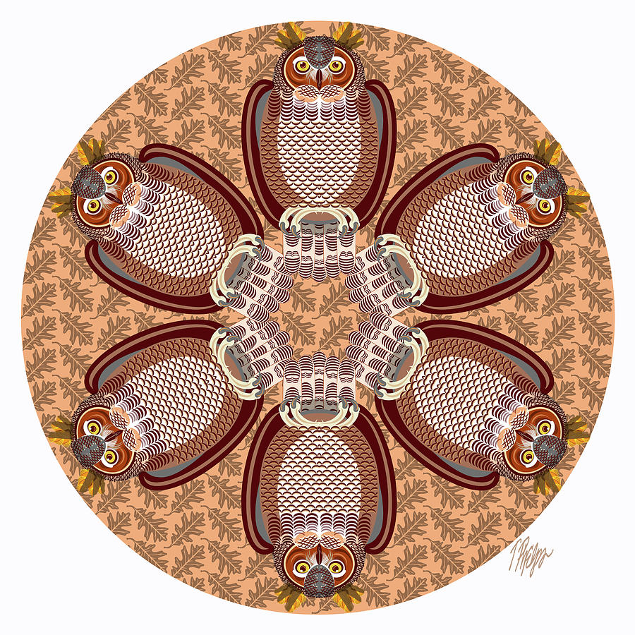 Great Horned Owl Day Nature Mandala Digital Art by Tim Phelps