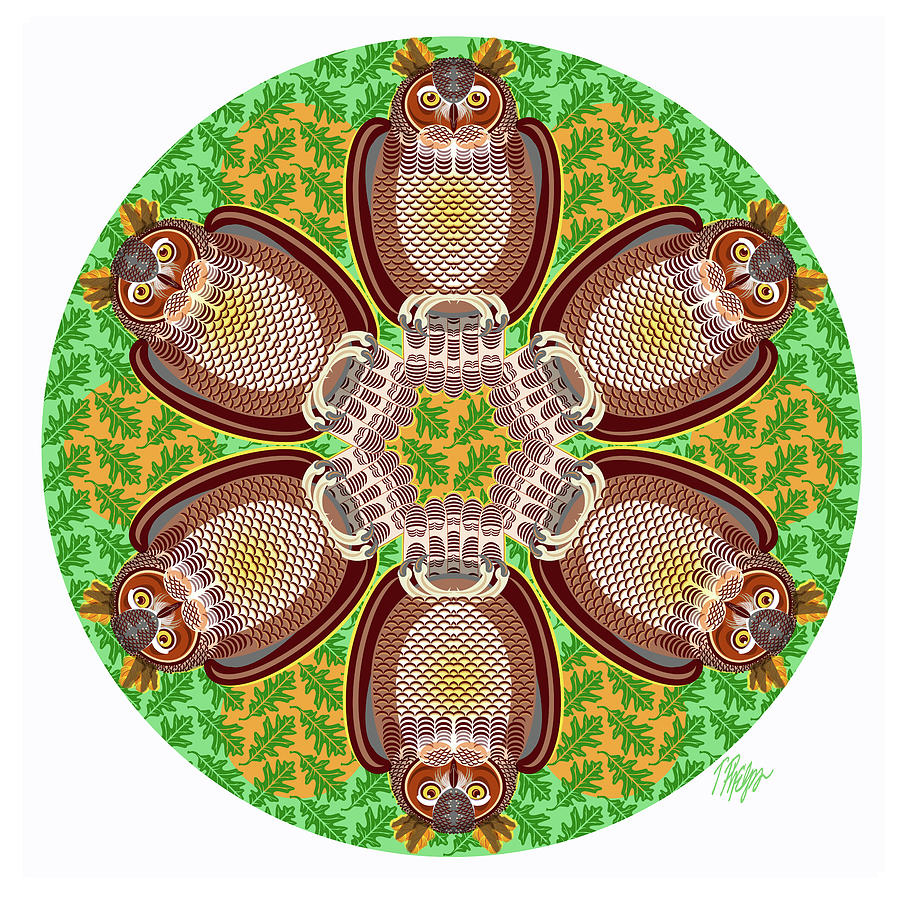 Great Horned Owl Dusk Nature Mandala Digital Art by Tim Phelps