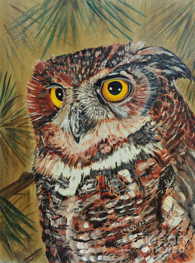 Great Horned Owl Painting by John W Walker