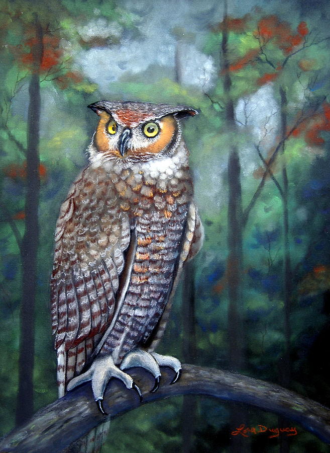 Great Horned Owl Pastel by Lora Duguay