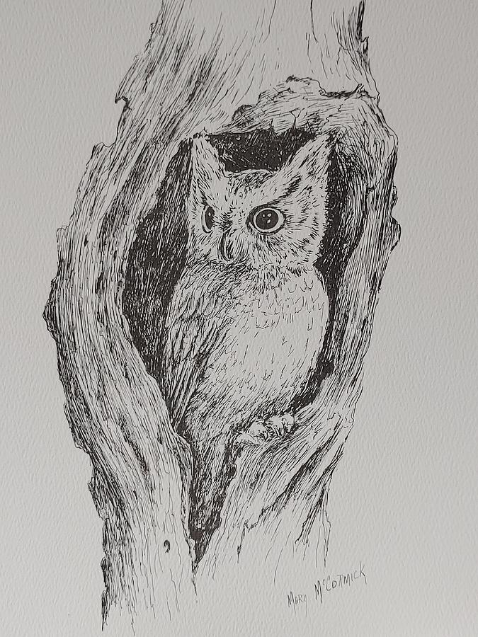 Great Horned Owl Drawing by ML McCormick