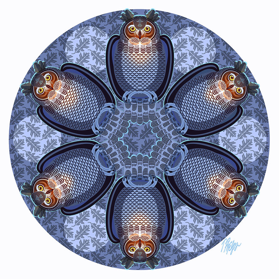 Great Horned Owl Night Mandala Digital Art by Tim Phelps